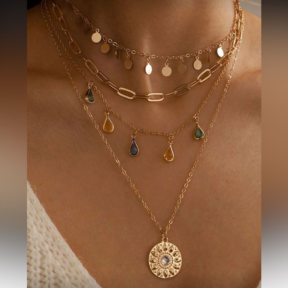 Elegant Gold Multi-Layer Necklace Set R161